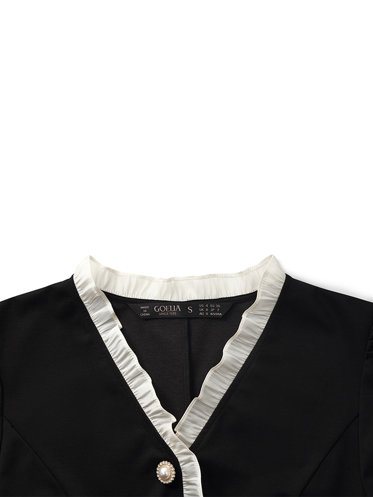 Ruffle Patchwork H-Line Midi Dress