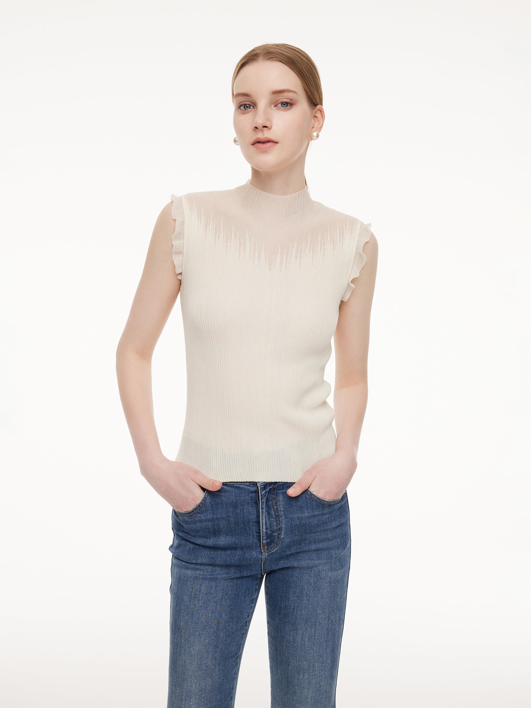 Mock-Neck Ruffle Tank