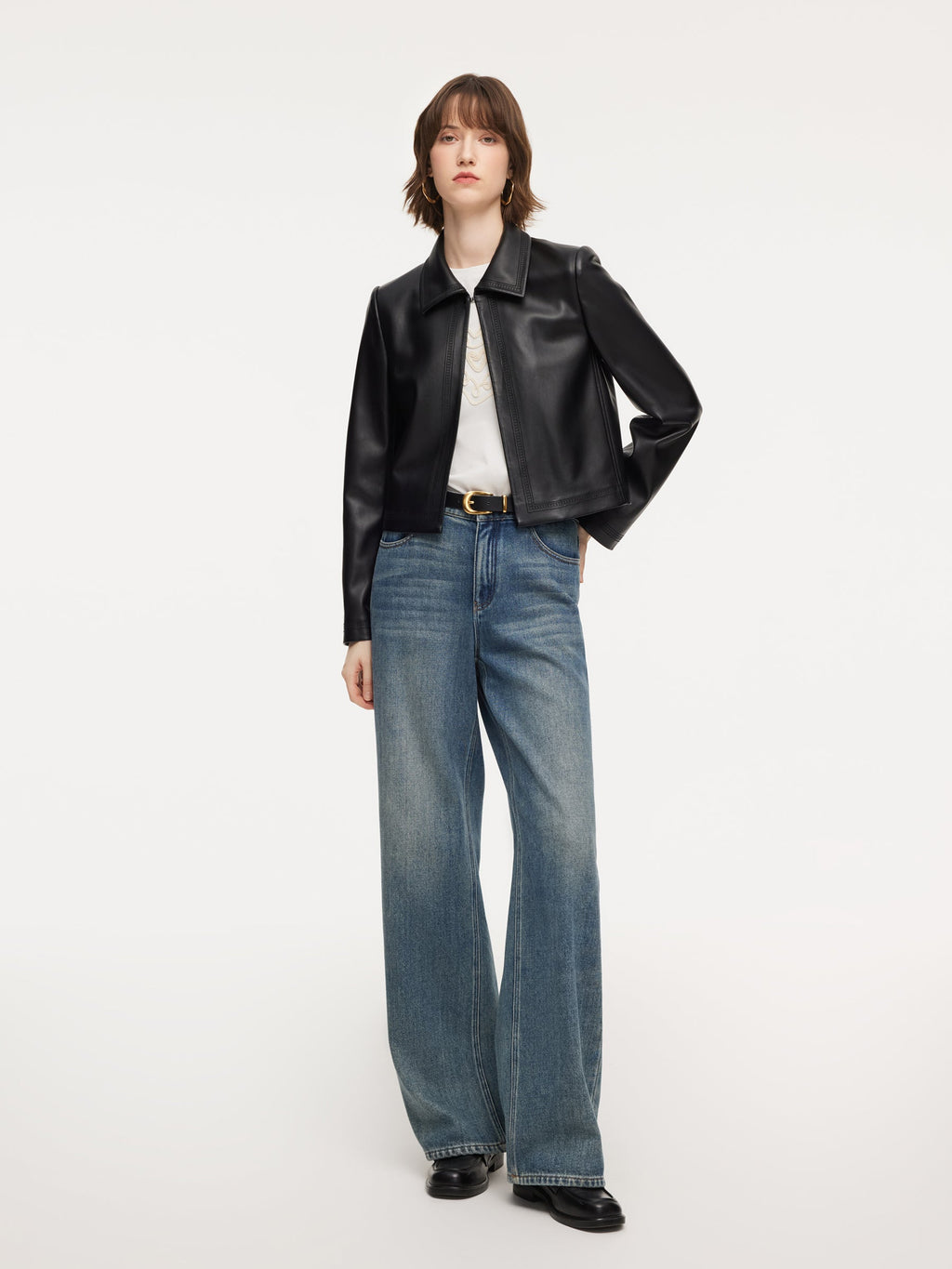 Eco-Friendly PU Leather Cropped Jacket