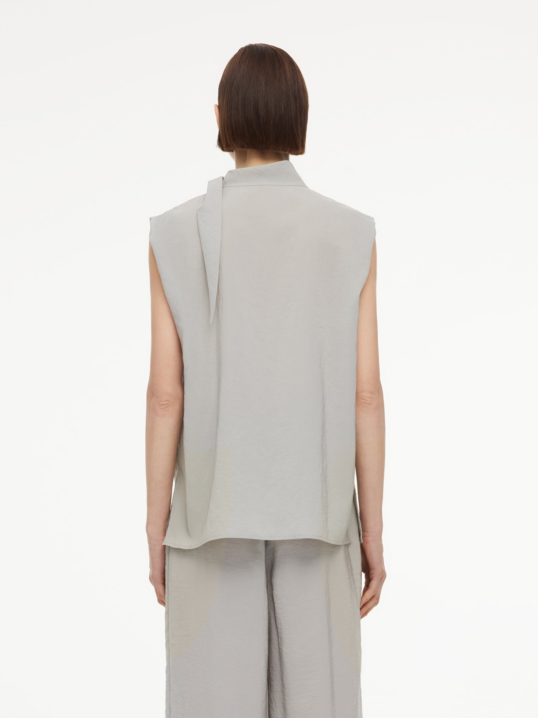 Triacetate Ribbon Neck Blouse