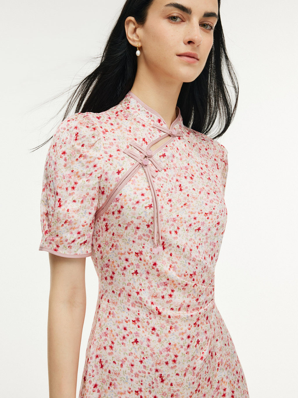 Cherry Blossom Qipao Midi Dress