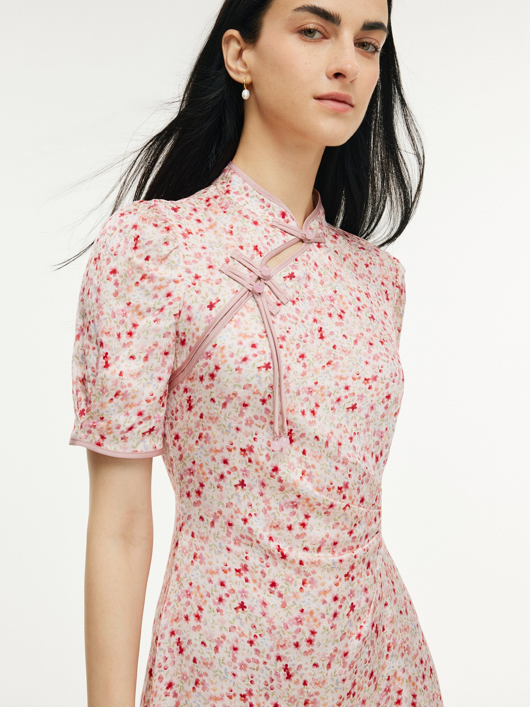 Cherry Blossom Qipao Midi Dress
