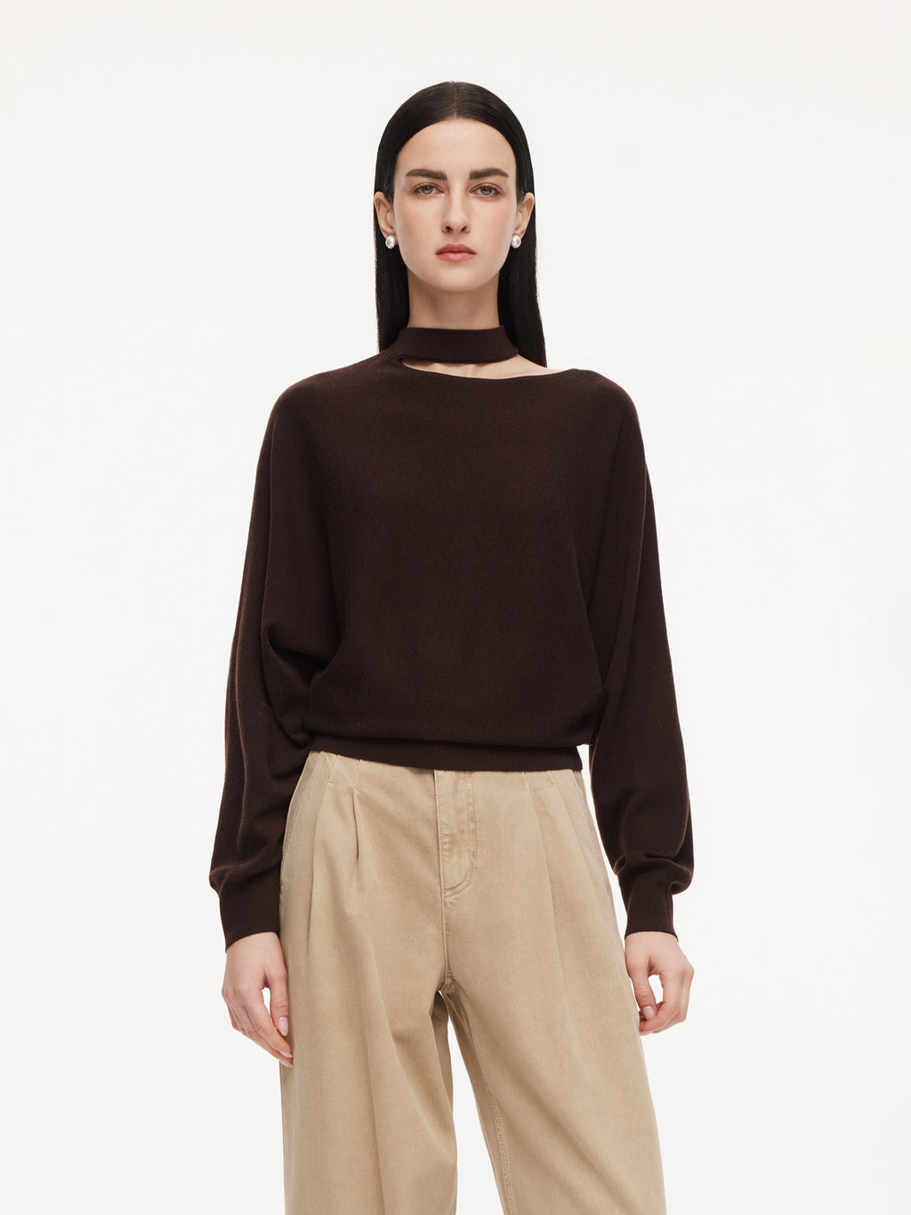 Wool Cutout Choker Sweater