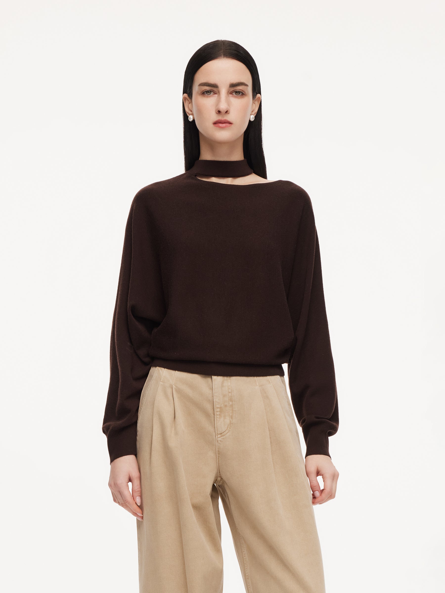 Wool Cutout Choker Sweater