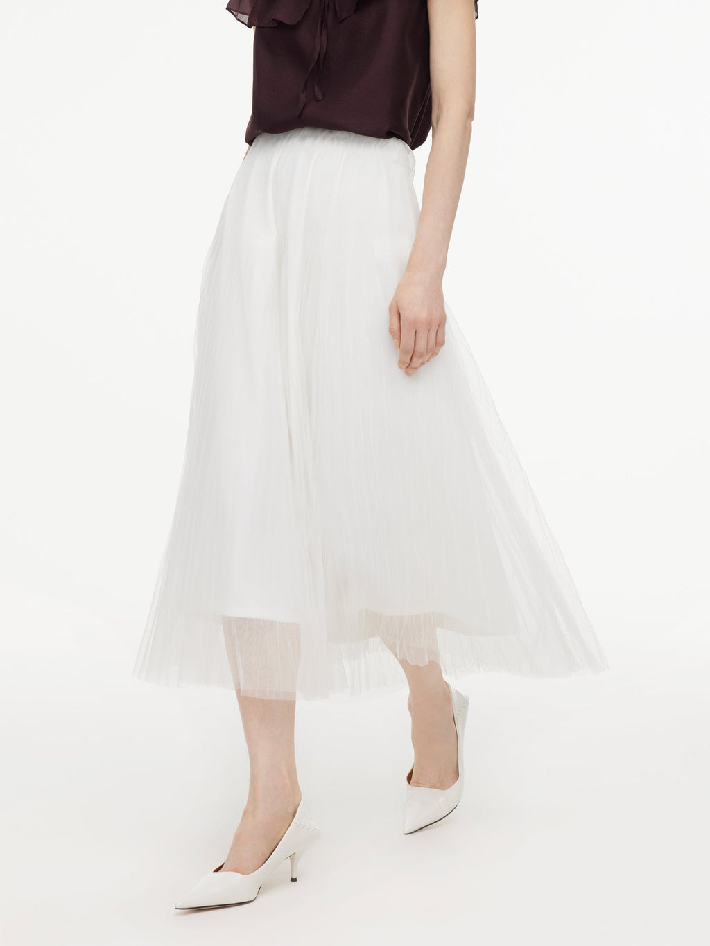 Pleated Mesh A-Line Skirt
