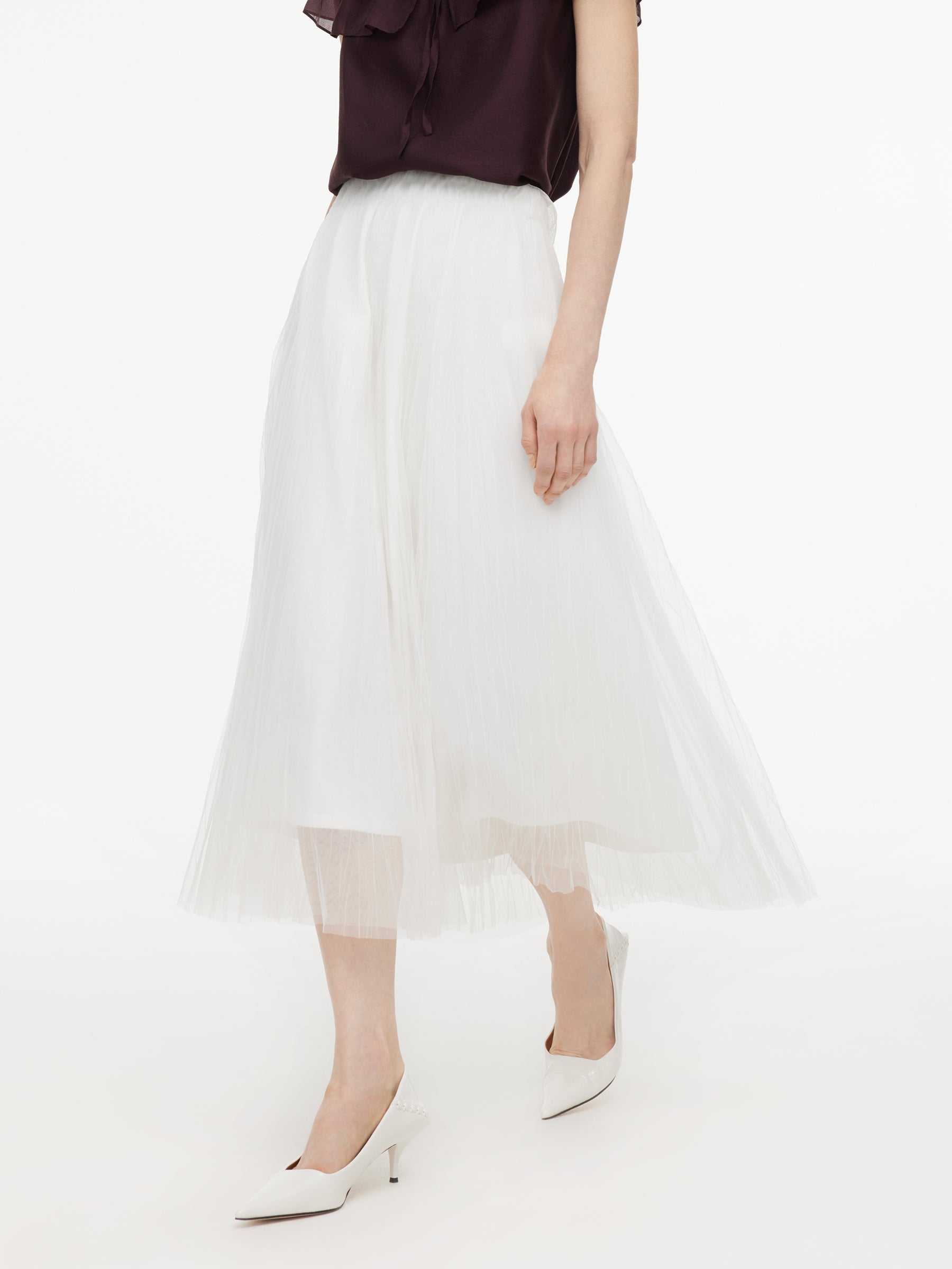 Pleated Mesh A-Line Skirt