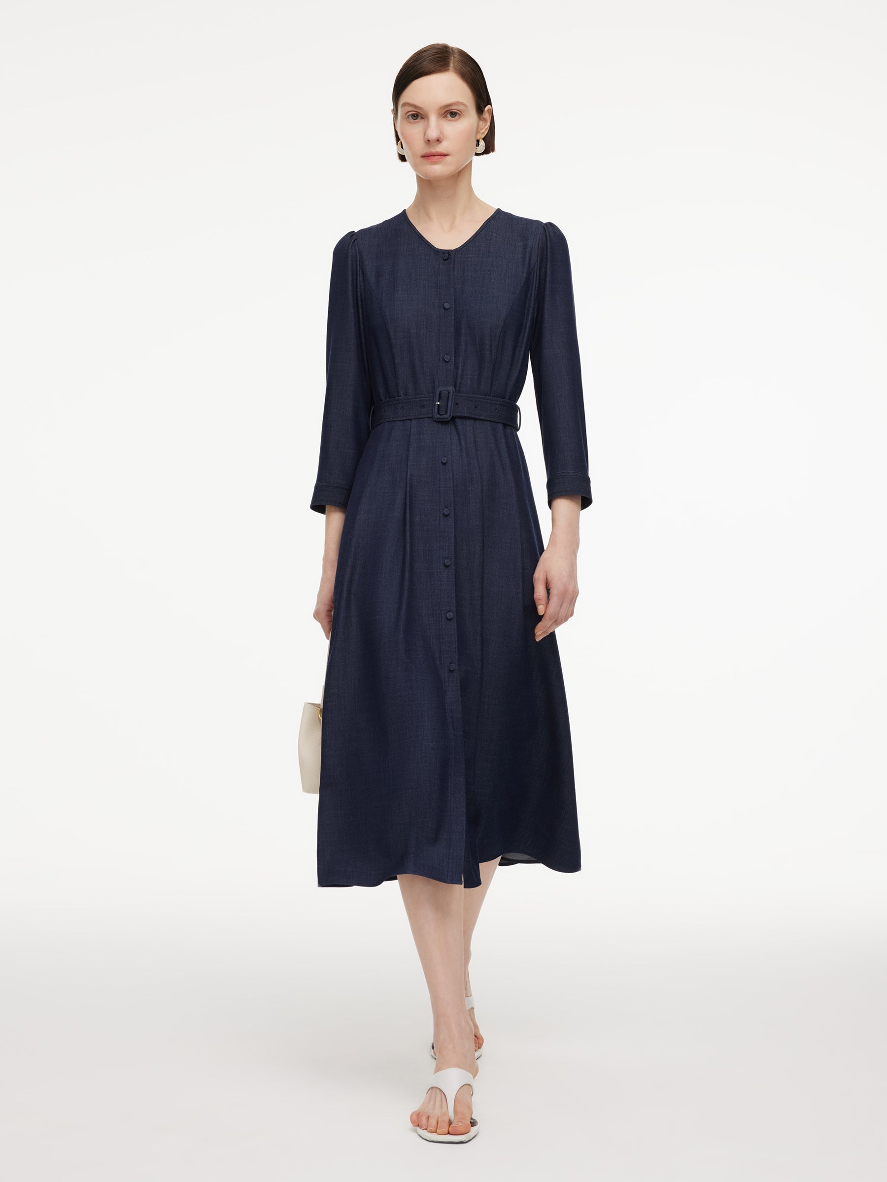 Faux-Denim Cinched Maxi Dress