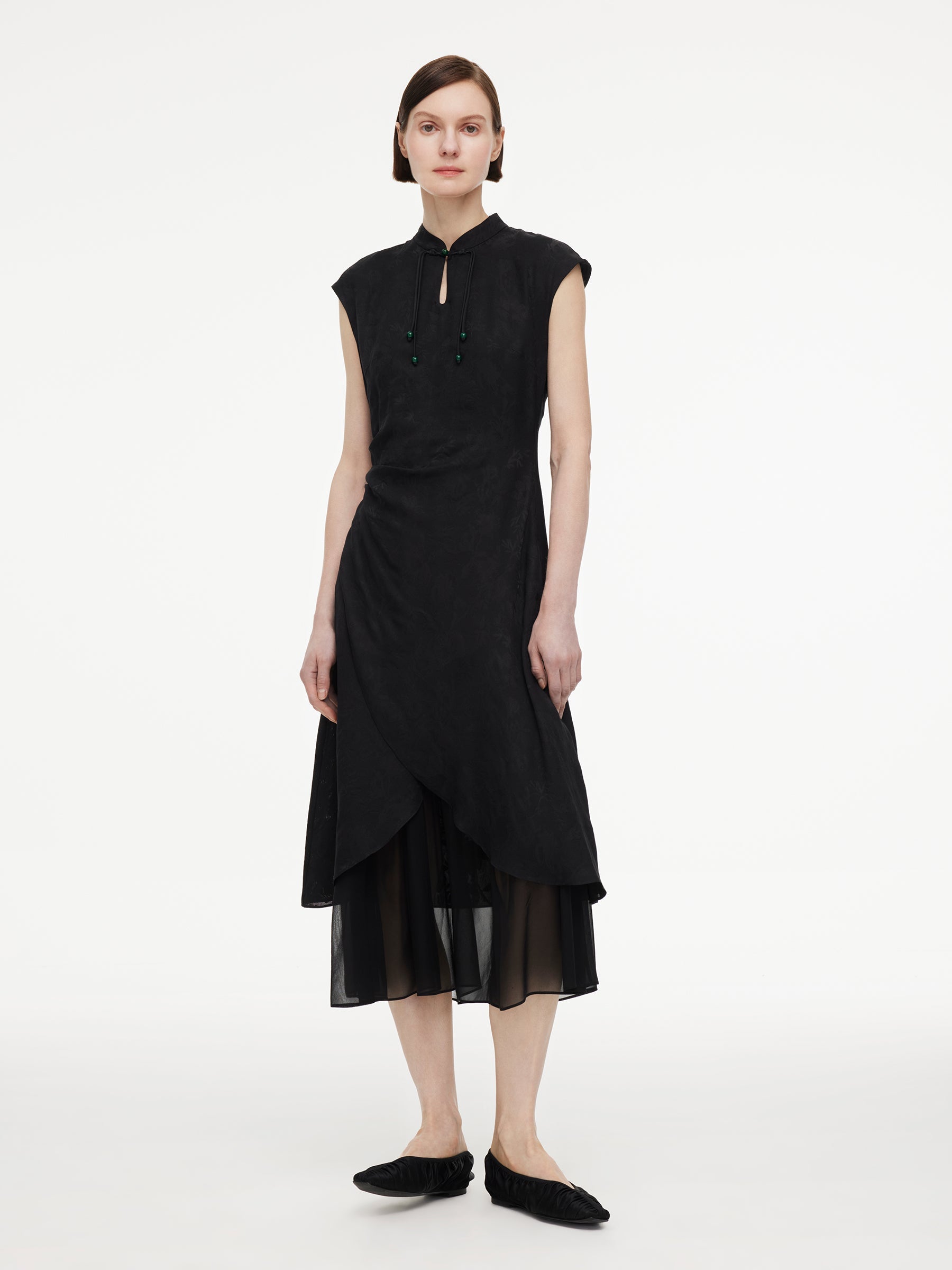 Mandarin Collar Frog Button Maxi Dress