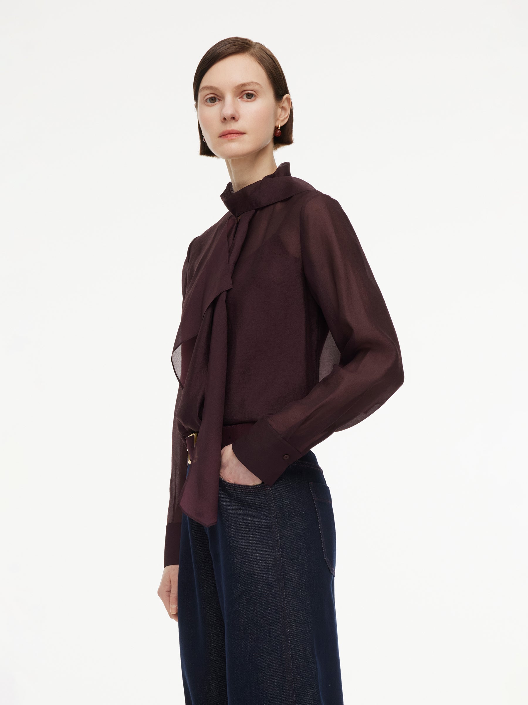 Tie-Front Bow Silk Top