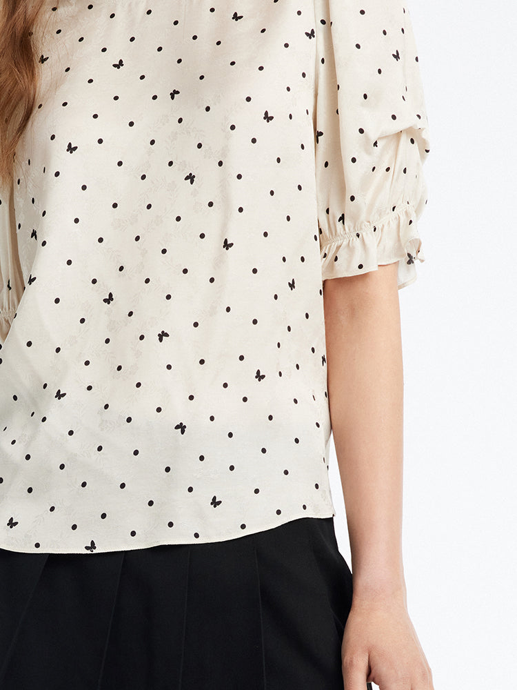 Butterfly Polka Dot Round Neck
