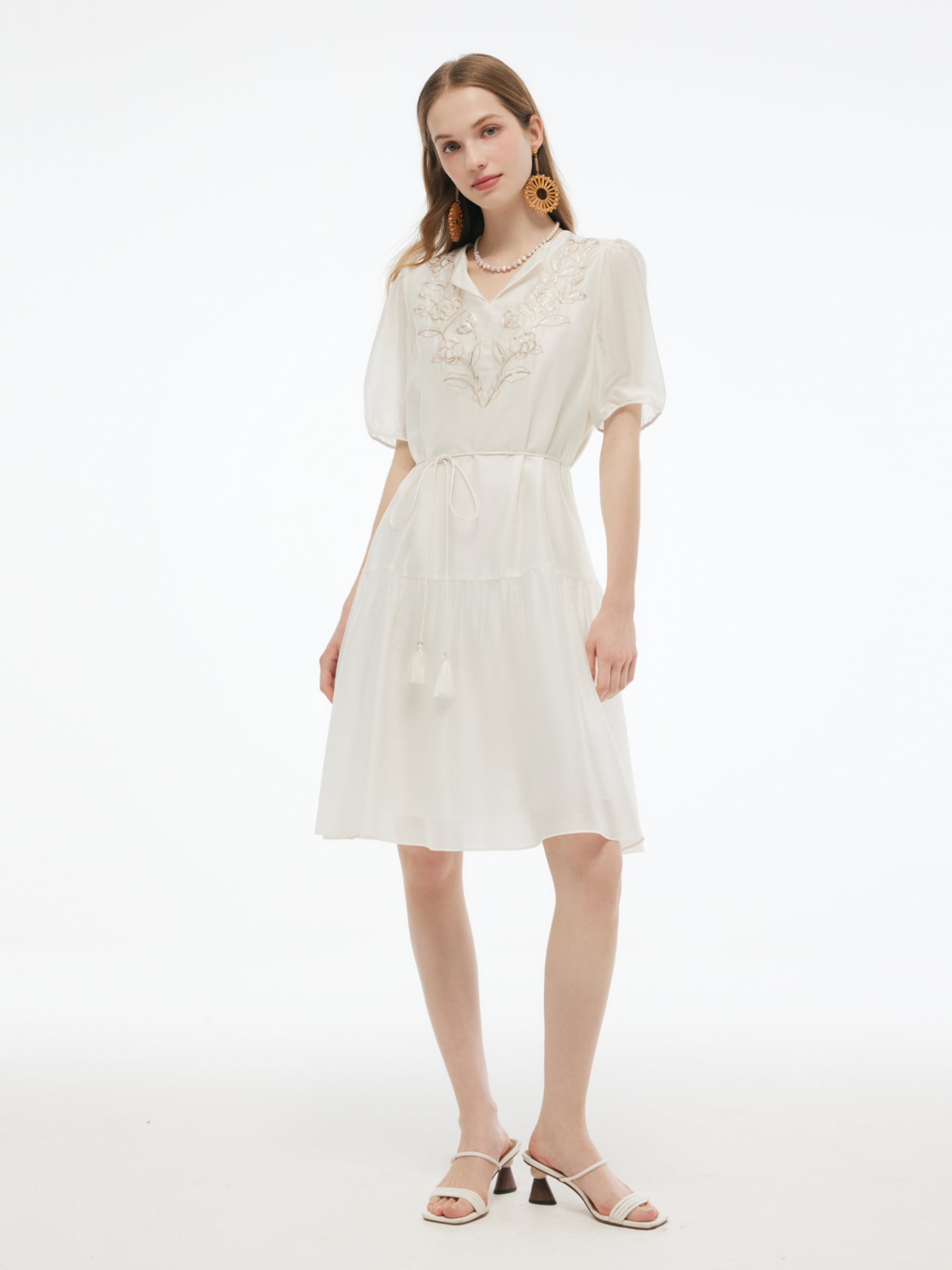 Tencel Sequin Embroidered Midi