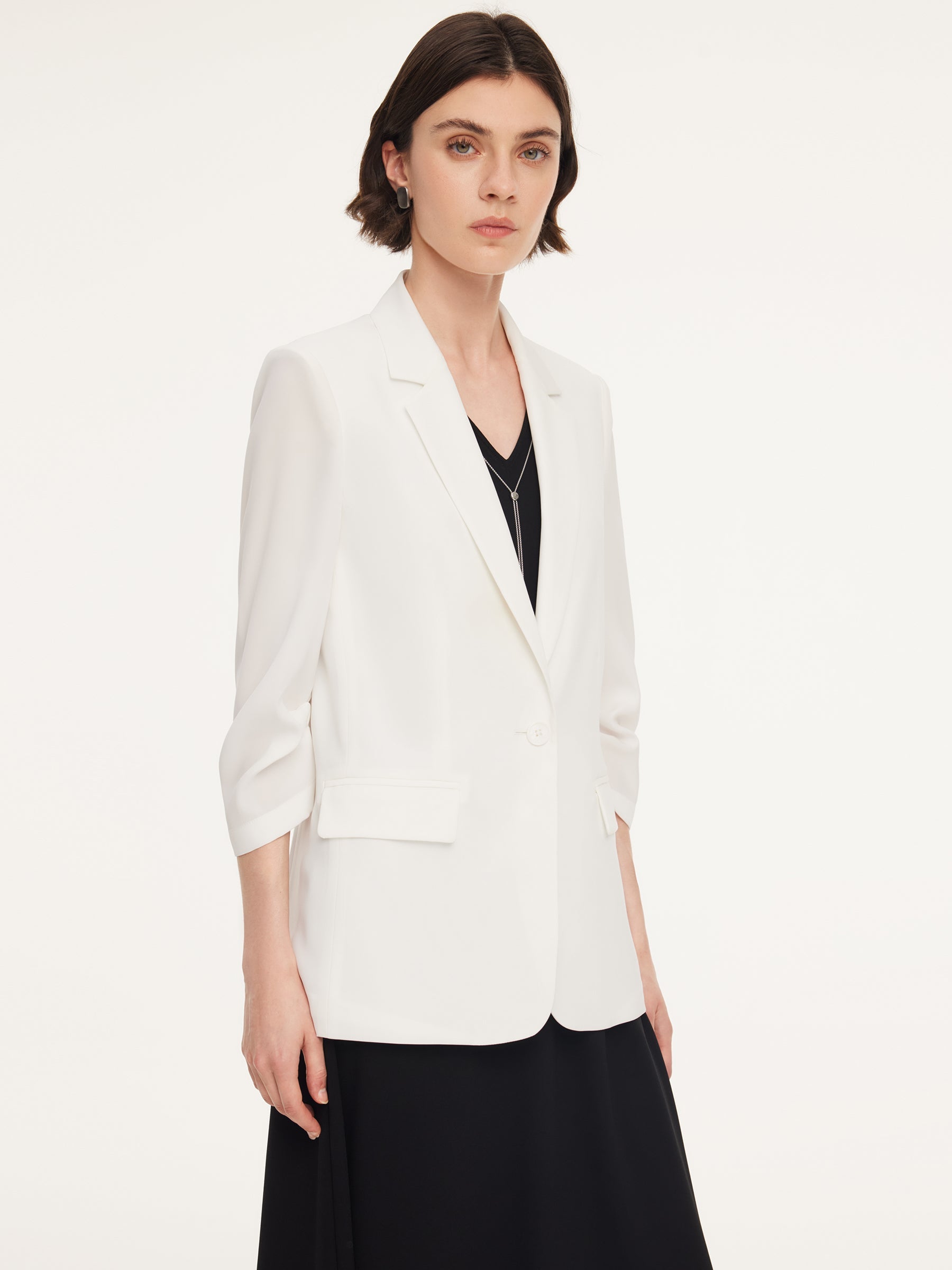 Triacetate Ruched Sleeve Blazer