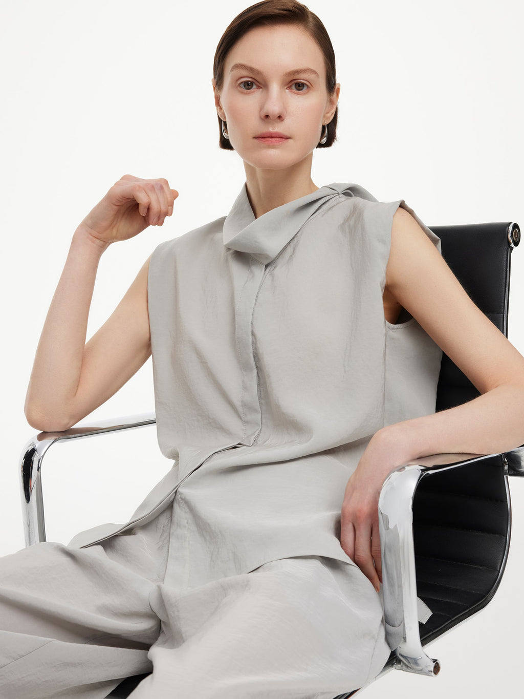Triacetate Ribbon Neck Blouse