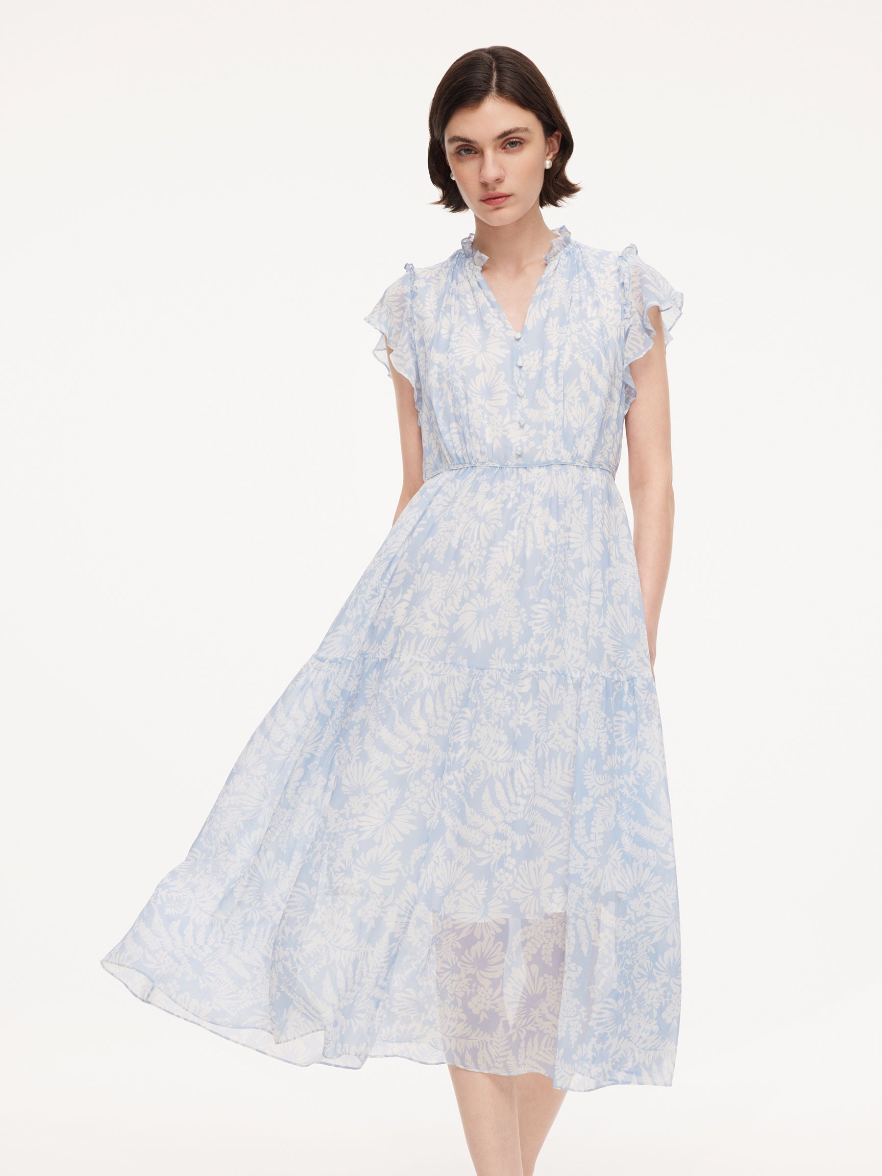 Ruffle V-Neck Maxi Dress