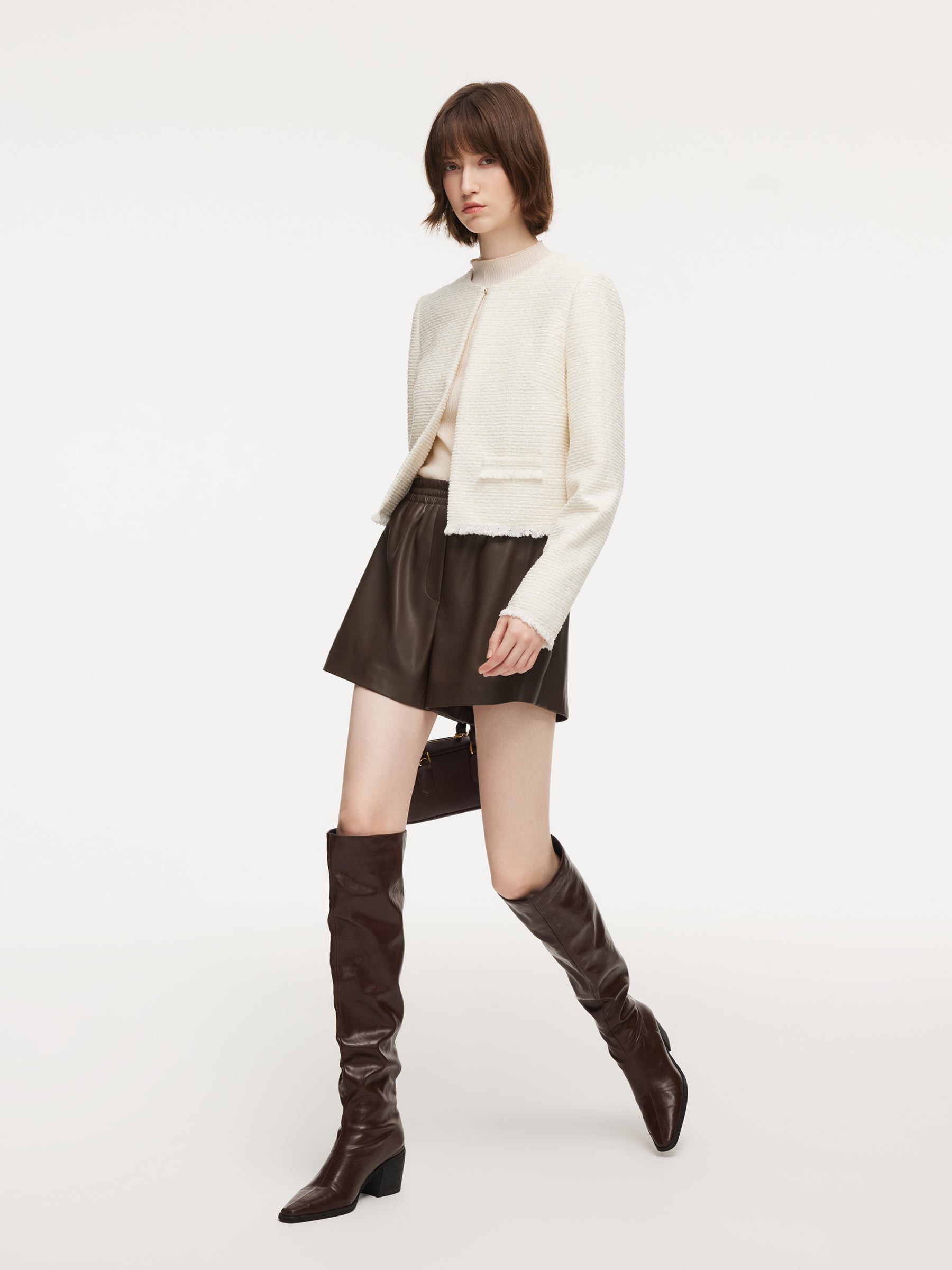 Frayed Hem Round Neck Jacket