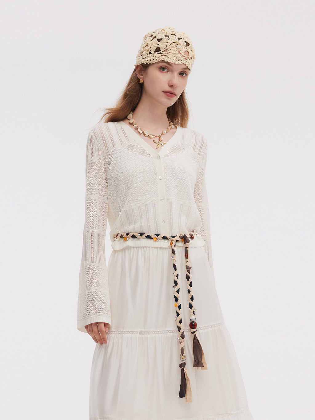 Tencel Openwork V-Neck Cardigan