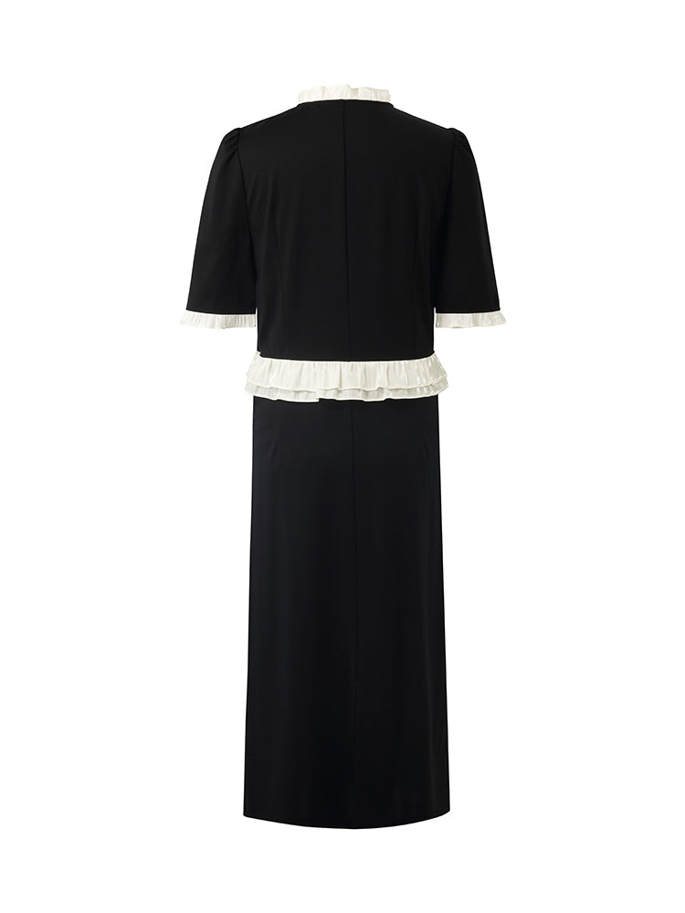 Ruffle Patchwork H-Line Midi Dress