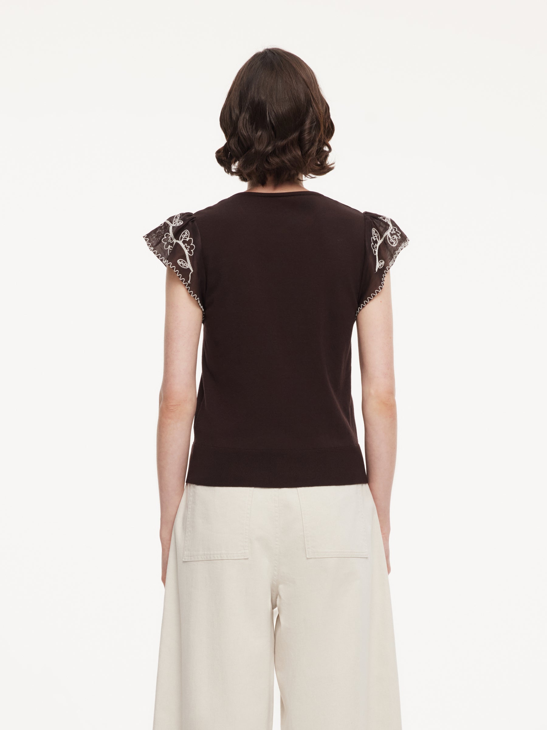 Tencel V-Neck Embroidered Crop