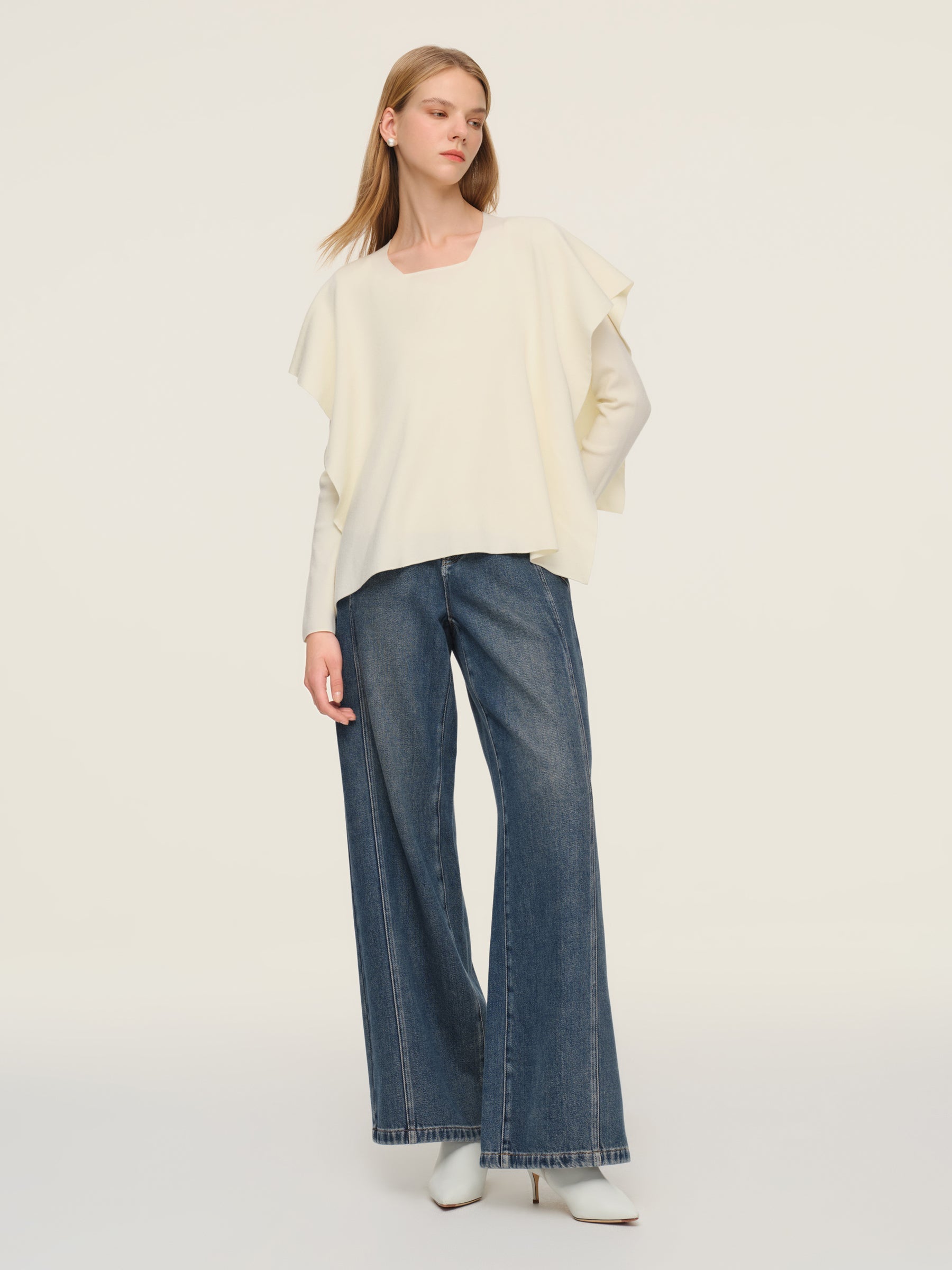 Tencel-Wool Cape Knit Top