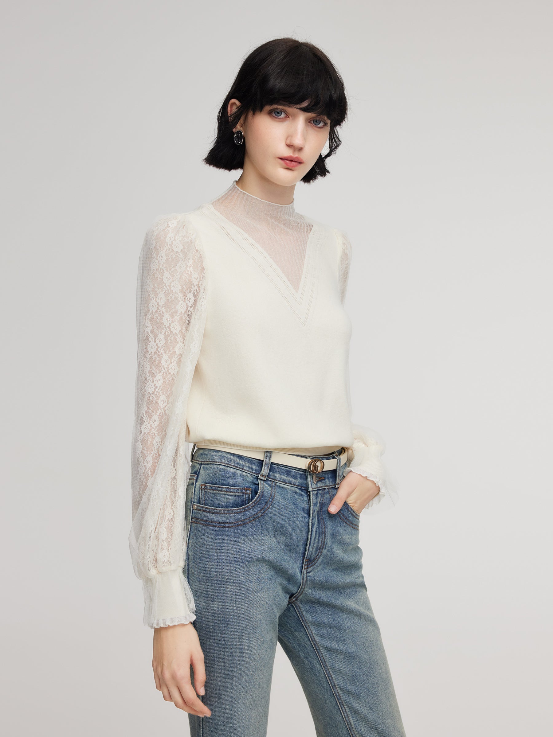Tencel Wool Lace Patchwork Top