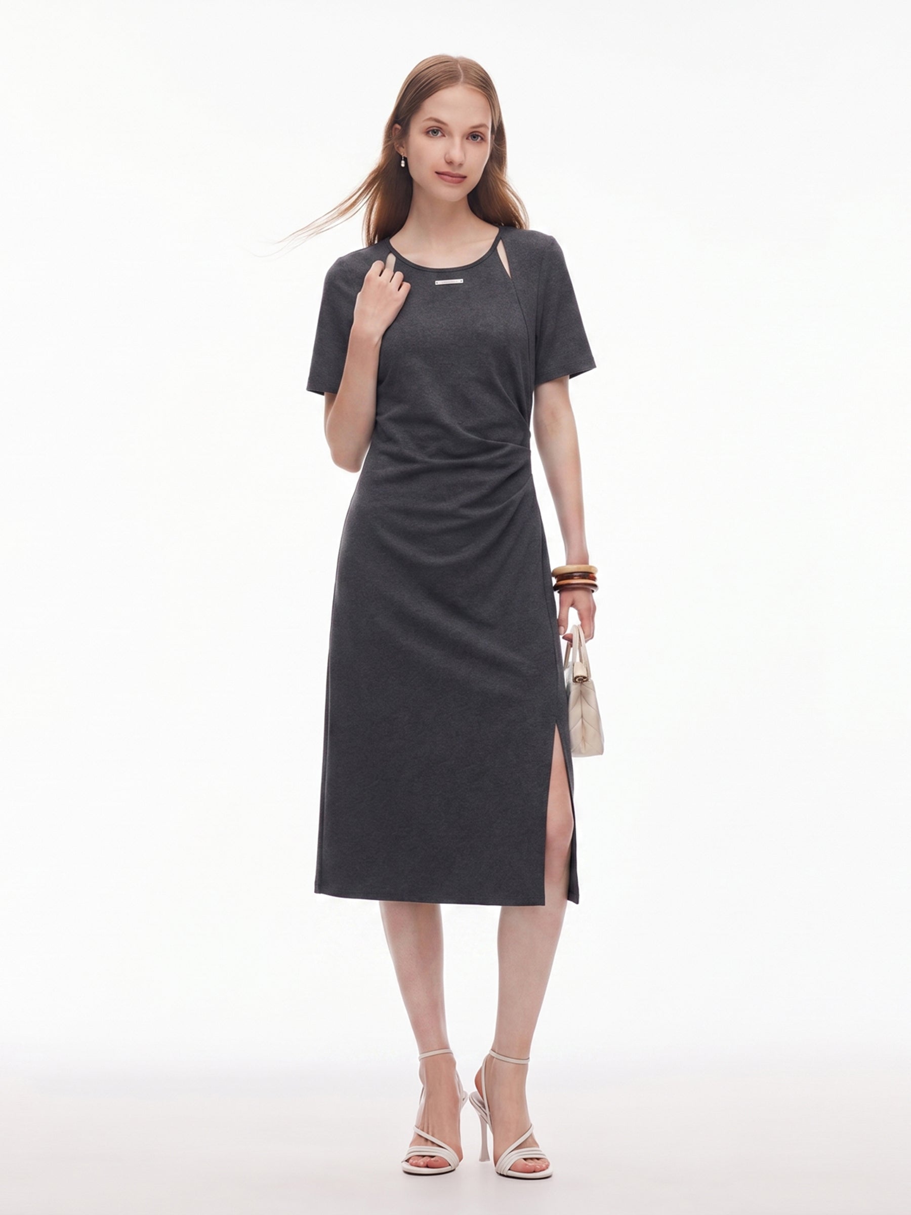 Knit Shoulder-Cutout Midi Dress