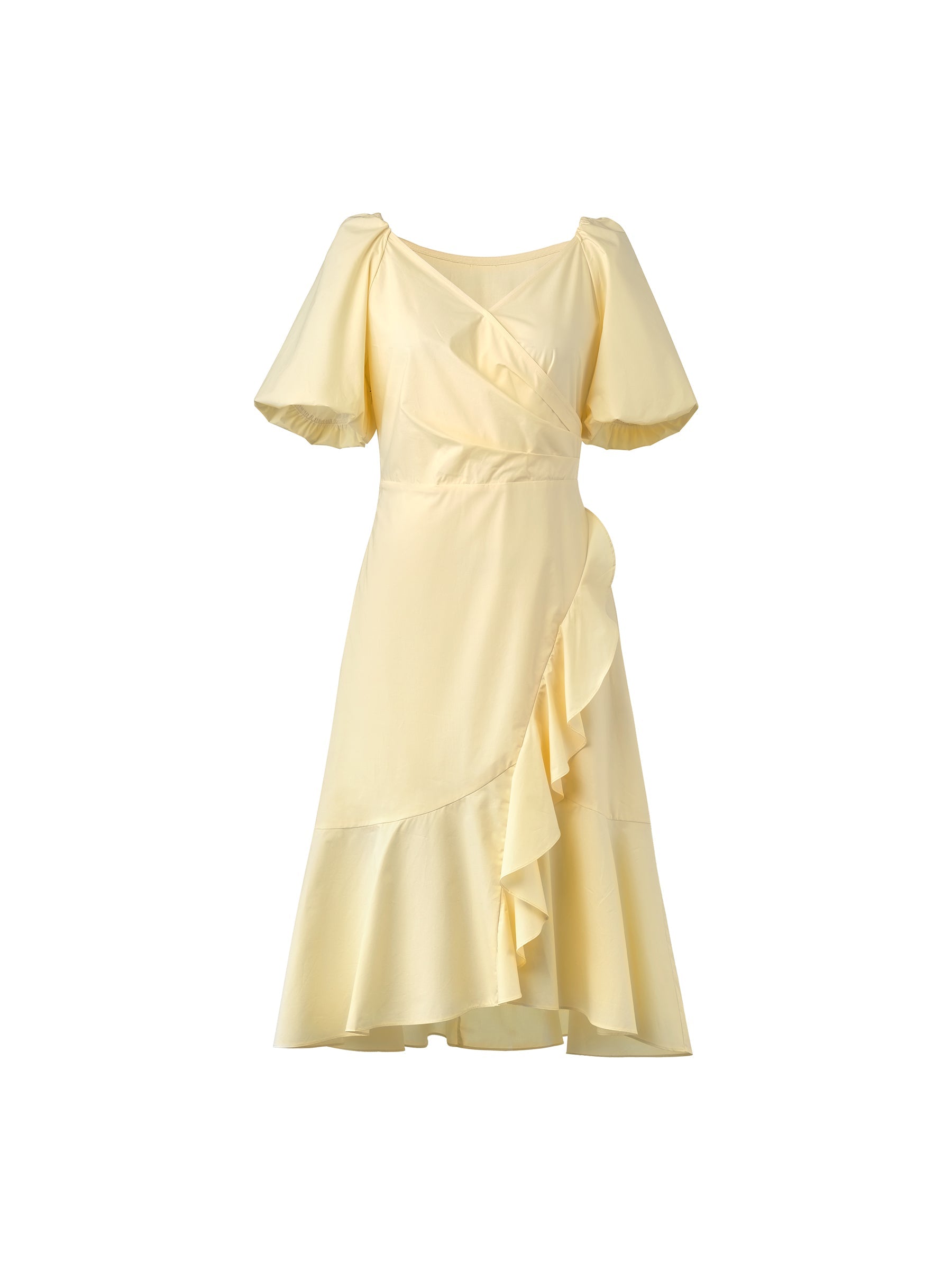 Cotton Wrap V-Neck Midi Dress