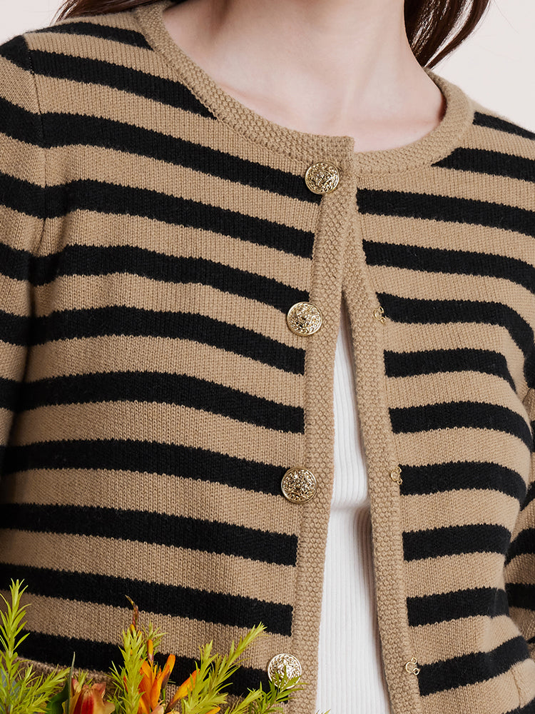 Wool Striped French Cardigan