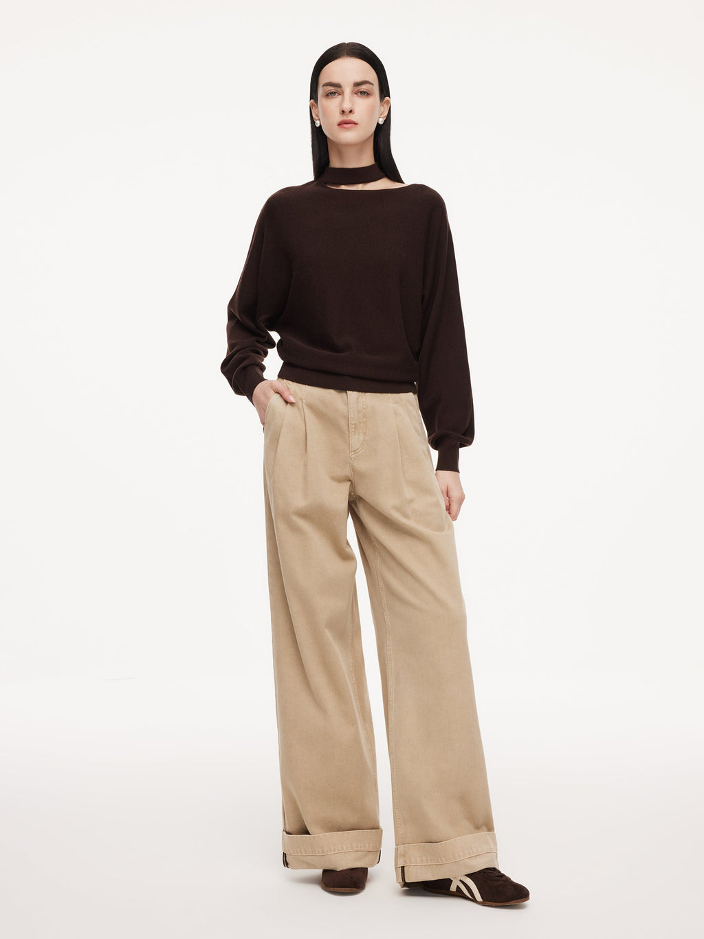 Wool Cutout Choker Sweater