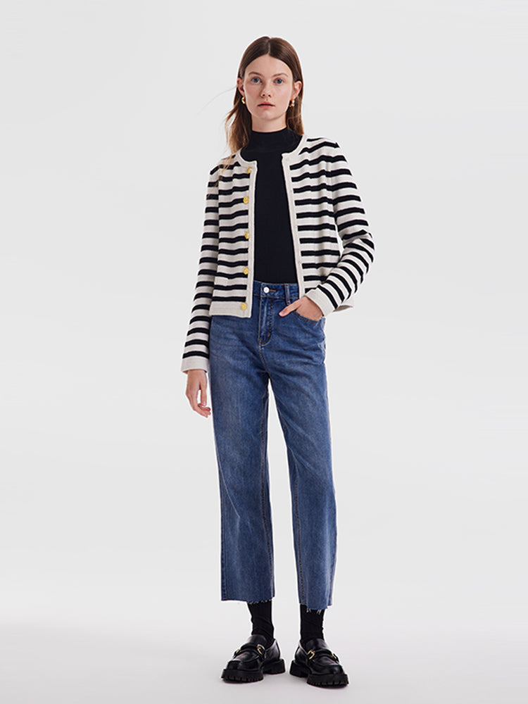 Wool Striped French Cardigan