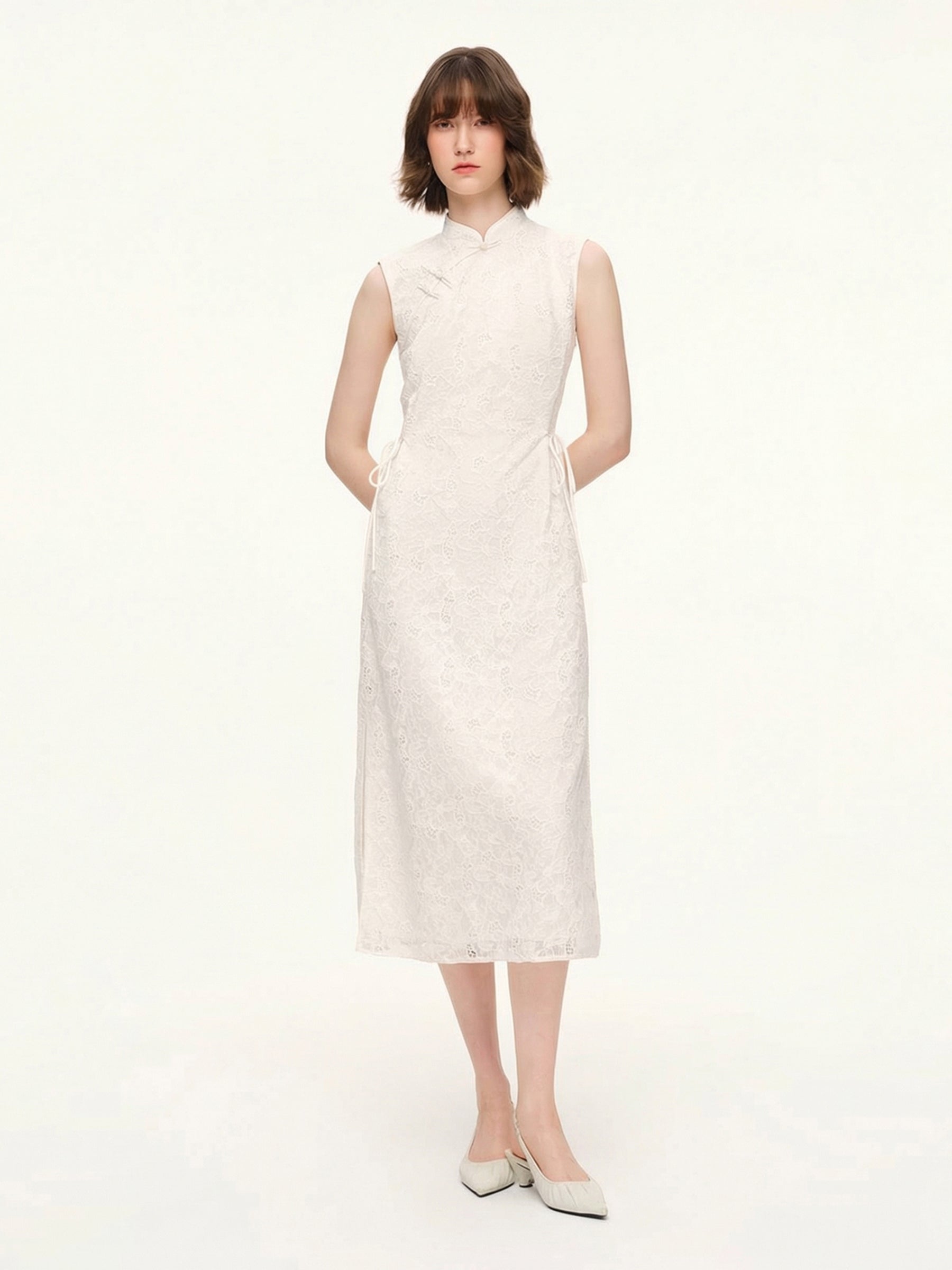 Sequin Lace Qipao Midi Dress