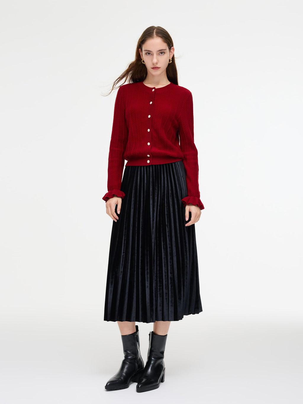 Tencel Wool Ruffle Cuff Cardigan