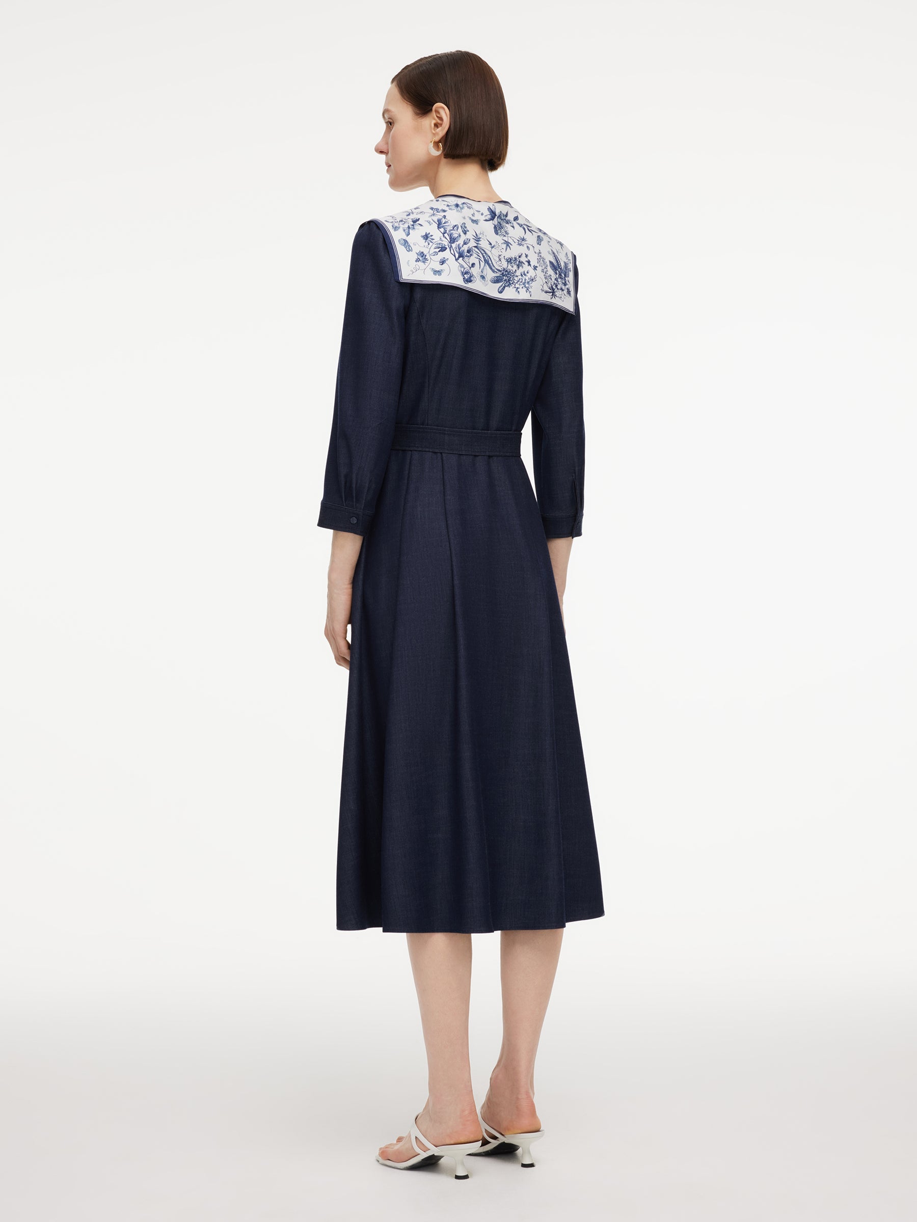 Faux-Denim Cinched Maxi Dress