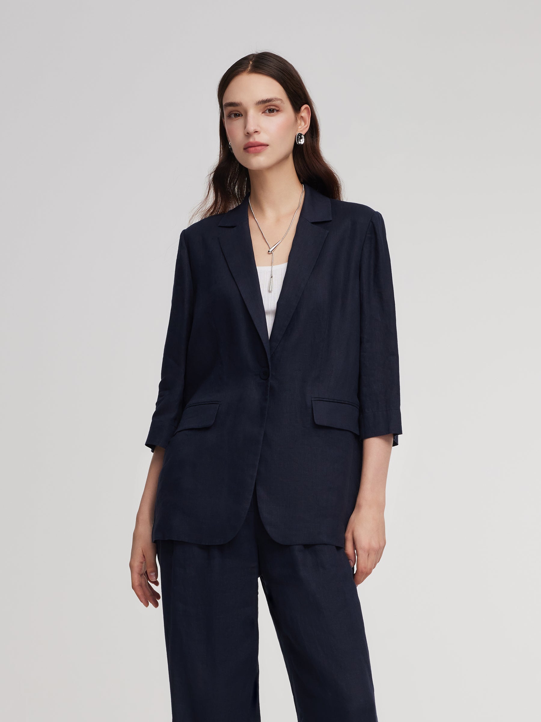 Linen 3/4 Sleeve Blazer