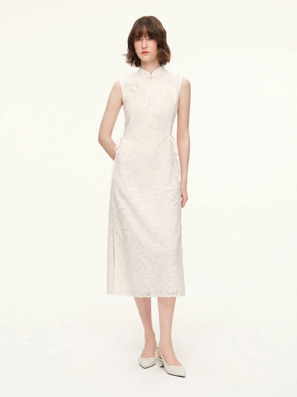 Sequin Lace Qipao Midi Dress