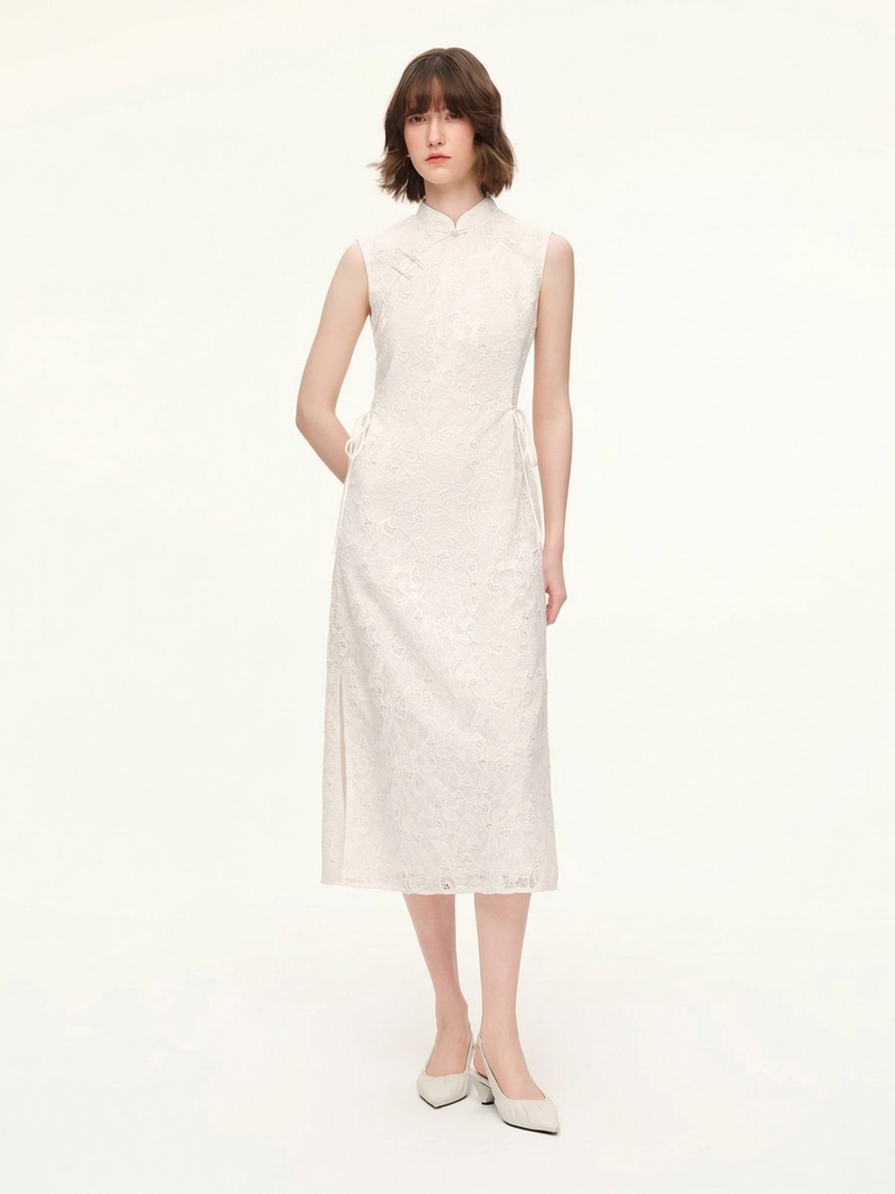 Sequin Lace Qipao Midi Dress